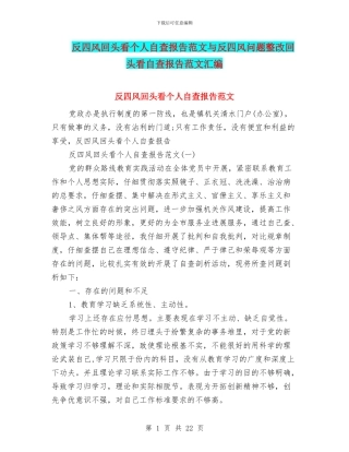 反四风回头看个人自查报告范文与反四风问题整改回头看自查报告范文汇编