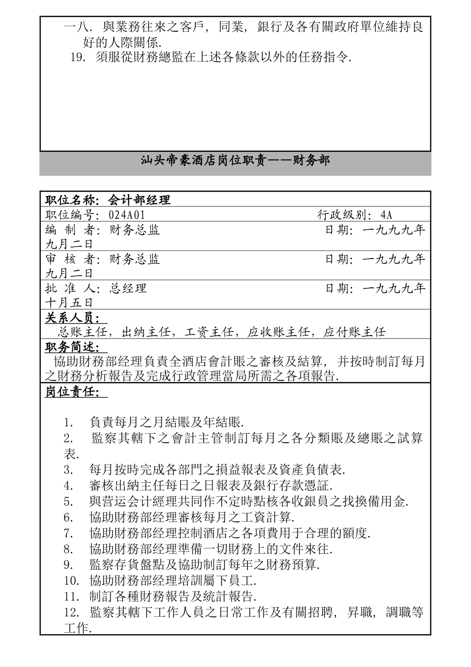 汕头帝豪酒店财务部岗位职责_第2页