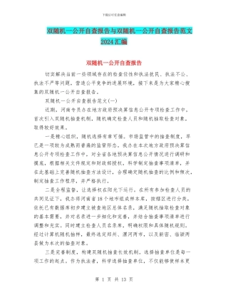 双随机一公开自查报告与双随机一公开自查报告范文2024汇编