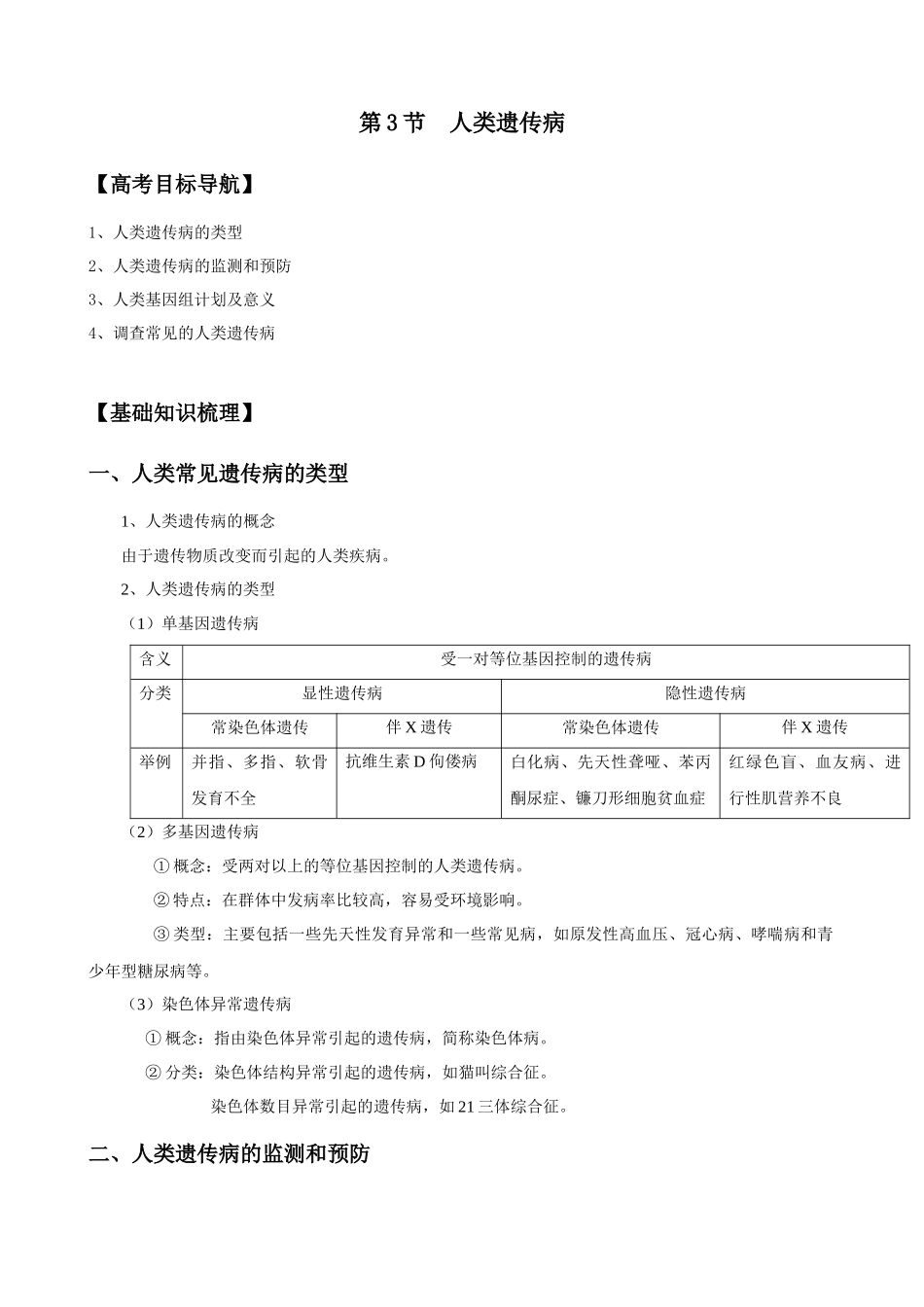 XXXX版生物一轮精品复习学案：53 人类遗传病(必修2)_第1页