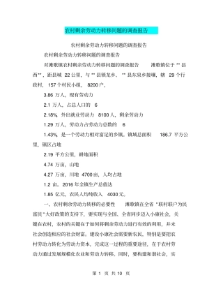 农村剩余劳动力转移问题的调查报告【可编辑版】