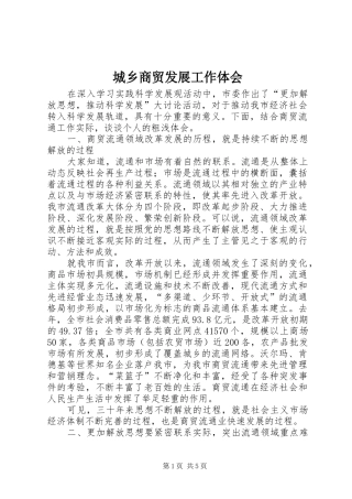 城乡商贸发展工作体会