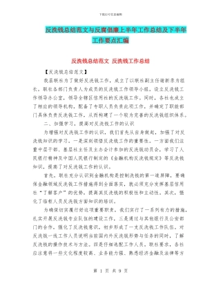 反洗钱总结范文与反腐倡廉上半年工作总结及下半年工作要点汇编