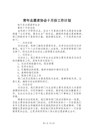 青年志愿者协会十月份工作计划 