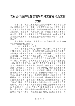 农村合作经济经营管理站年终工作总结及工作安排 