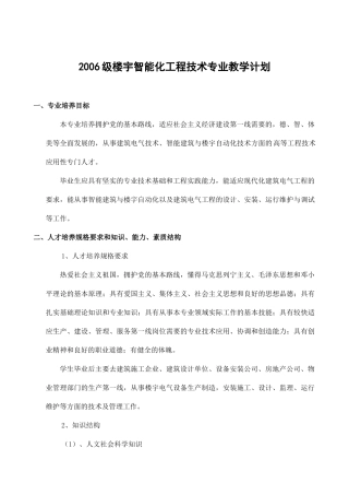 楼宇智能化工程技术专业教学计划