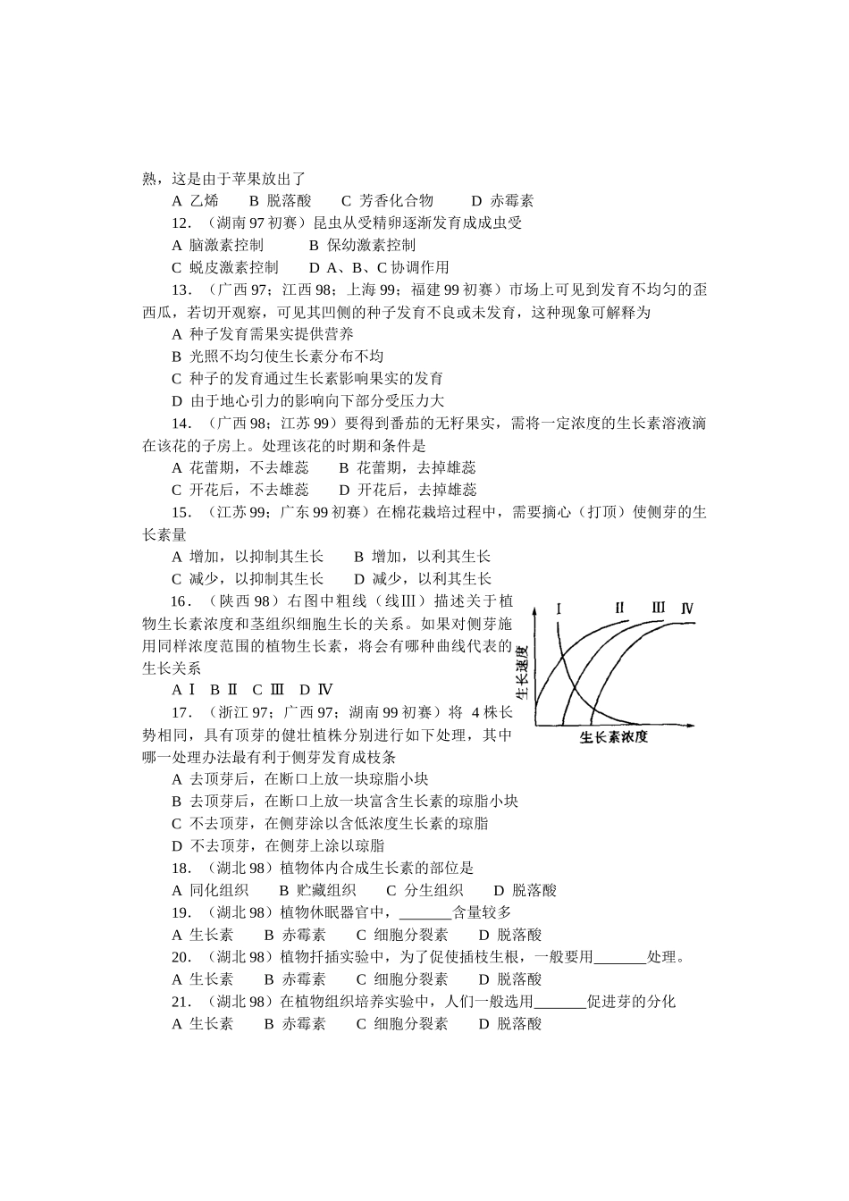 全国中学生生物竞赛各省市试题选编第四章：生命活动的调节_第2页