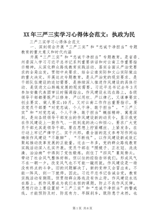 XX年三严三实学习心得体会范文：执政为民