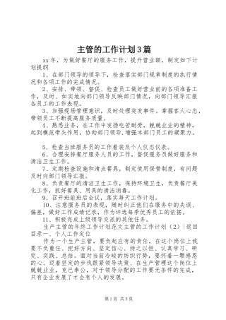 主管的工作计划3篇