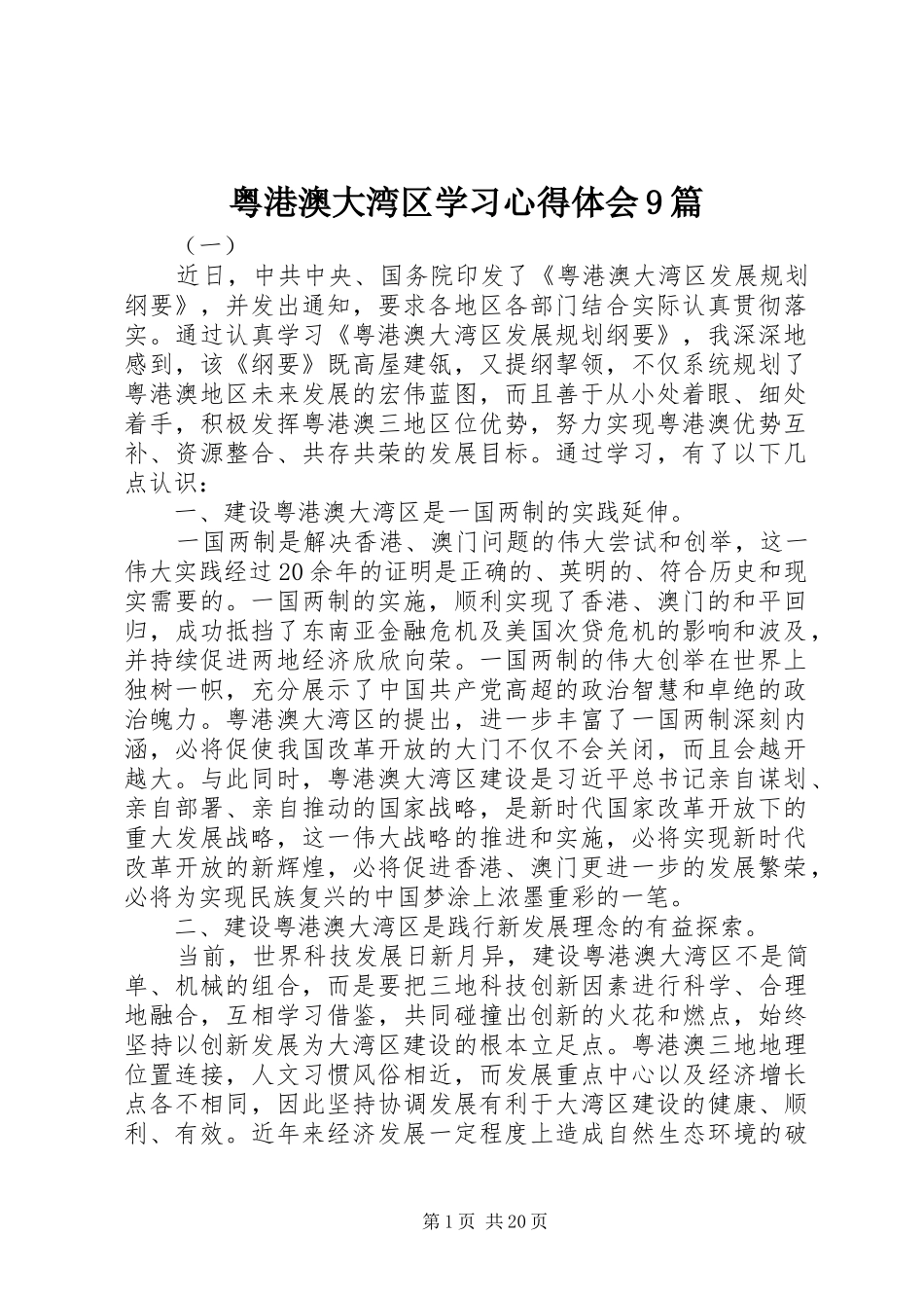粤港澳大湾区学习心得体会9篇_第1页