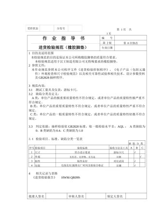 进货检验规范（橡胶脚垫）