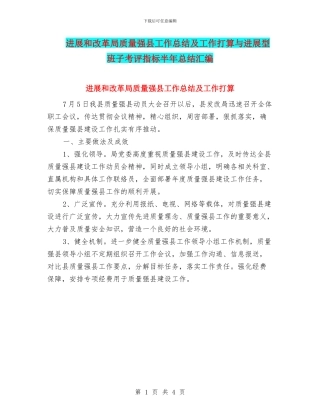 发展和改革局质量强县工作总结及工作打算与发展型班子考评指标半年总结汇编