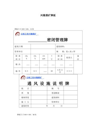兴隆煤矿牌板