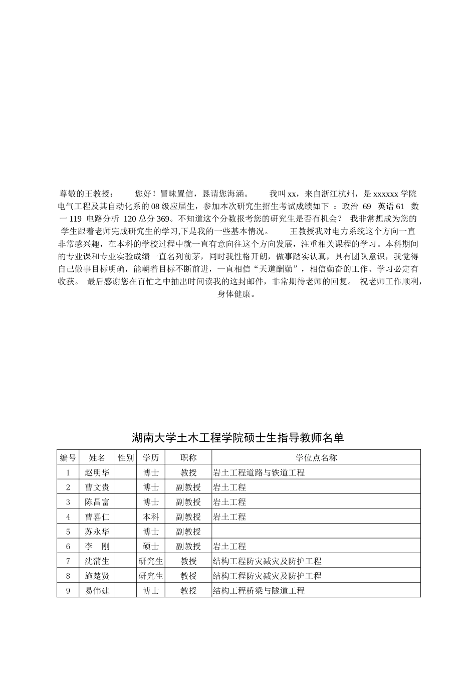 湖南大学电气学院导师介绍及给导师发的邮件的模板_第1页