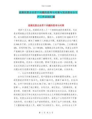 发展民营企业若干问题的思考与对策与发改委安全生产工作总结汇编