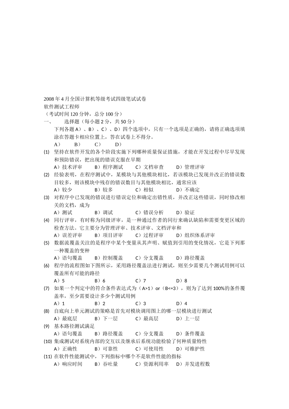 软件测试工程师全国计算机四级考试_第1页