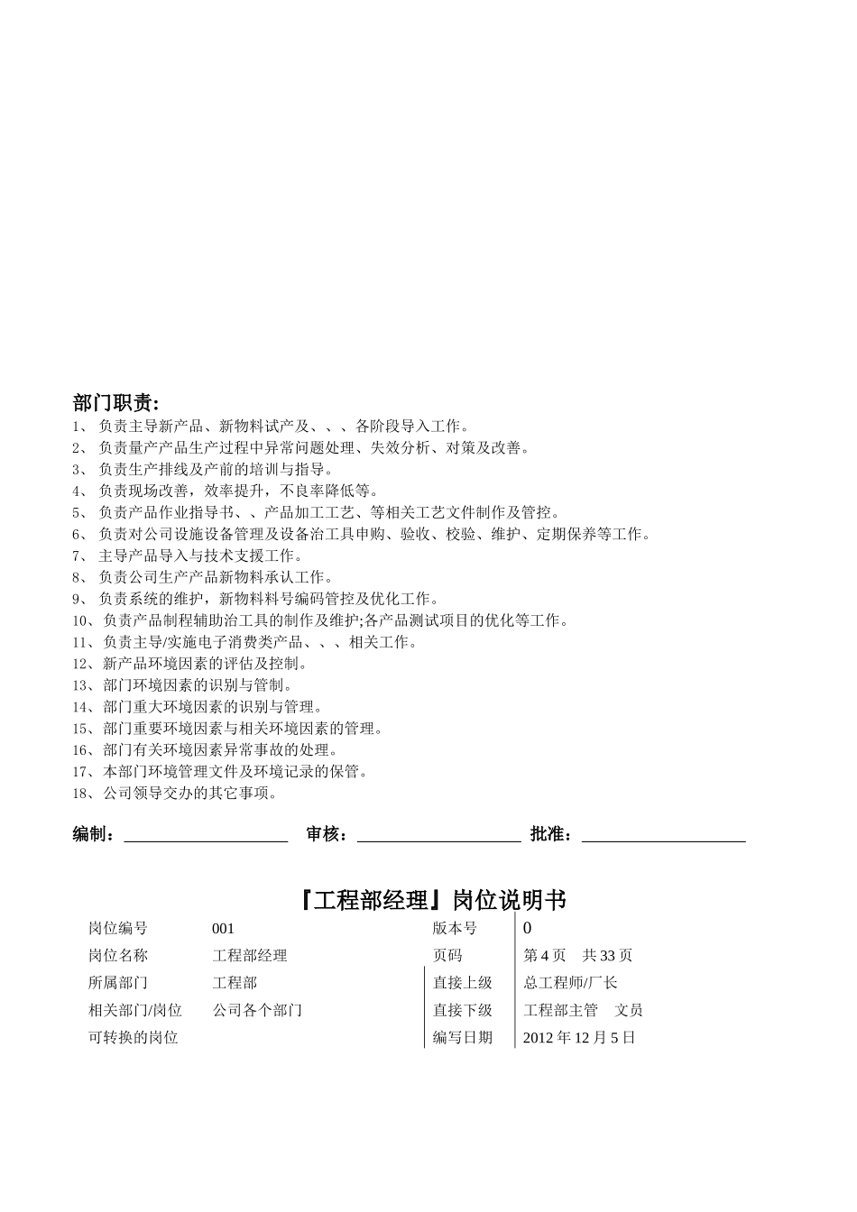 某电子有限公司工程部岗位职责说明书_第3页