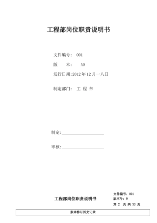 某电子有限公司工程部岗位职责说明书