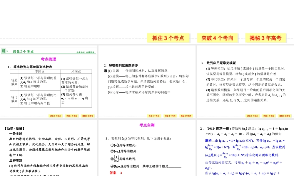 2014创新设计高中数学(苏教版)第六章_第5讲_数列的综合应用