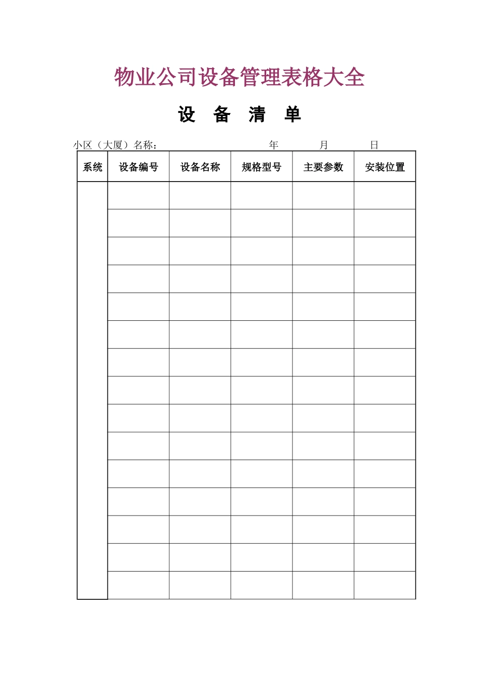 物业公司设备管理表格大全_第1页
