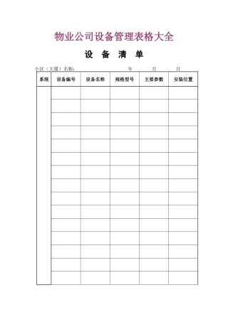 物业公司设备管理表格大全