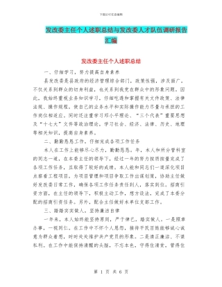 发改委主任个人述职总结与发改委人才队伍调研报告汇编