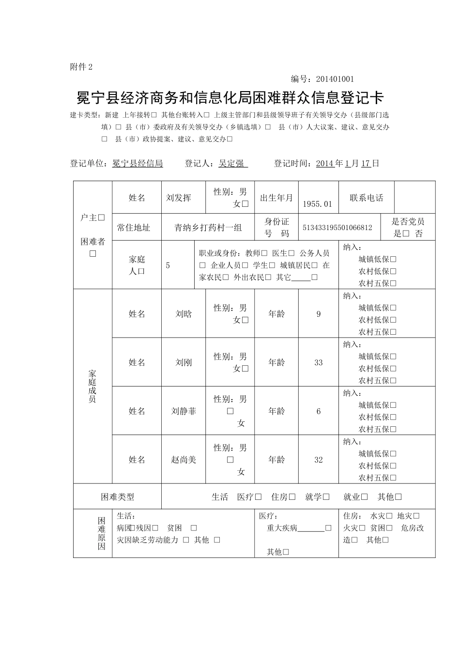青纳乡打药村困难群众1-26登记卡_第1页