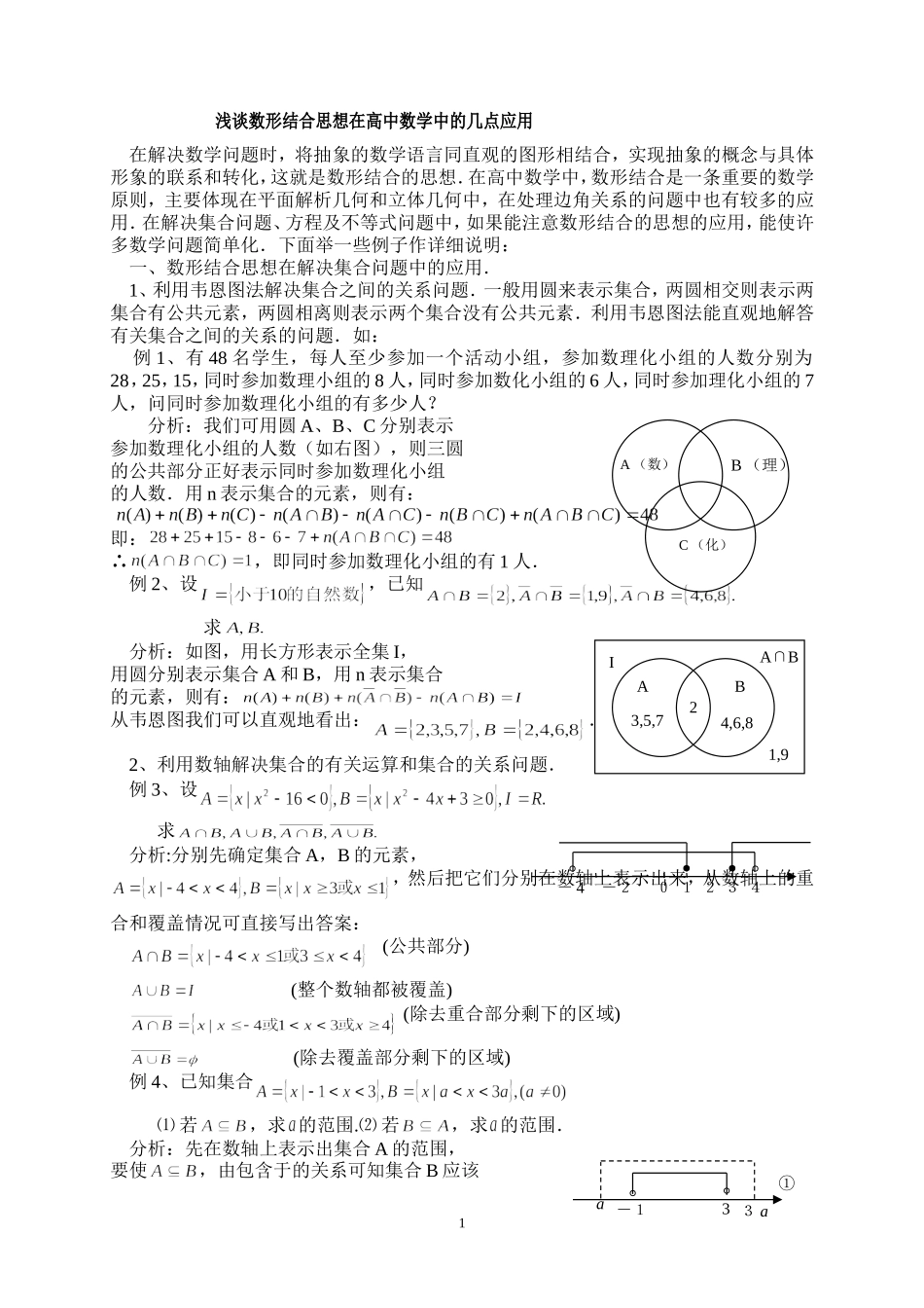 高中数学论文集：浅谈数形结合思想在高中数学中的几点应用_第1页