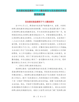 发改委纪检监察班子个人整改报告与发改委经济和发展思路汇编