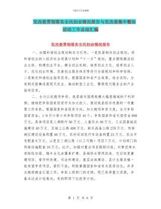 发改委贯彻落实全民创业情况报告与发改委集中整治活动工作总结汇编