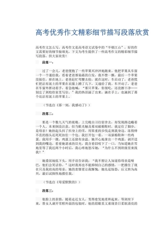 高考优秀作文精彩细节描写段落欣赏