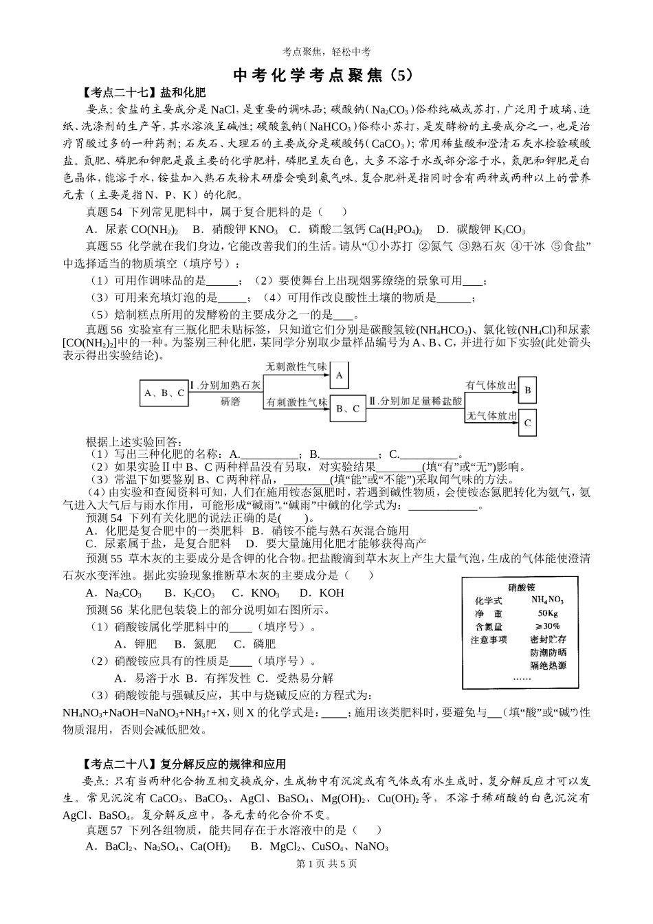 中考化学考点聚焦5_第1页