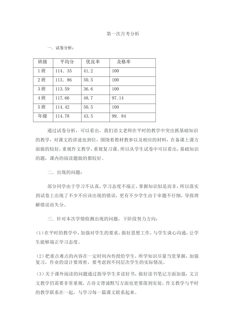初三语文月考质量分析_第1页