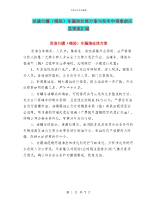 发油台罐车漏油处理方案与发生中毒事故应急预案汇编
