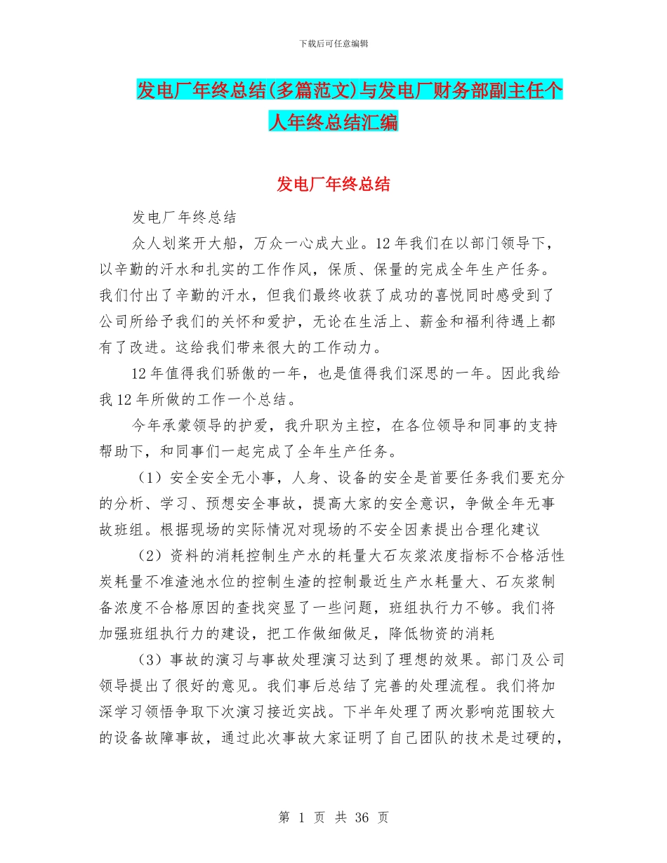 发电厂年终总结与发电厂财务部副主任个人年终总结汇编_第1页