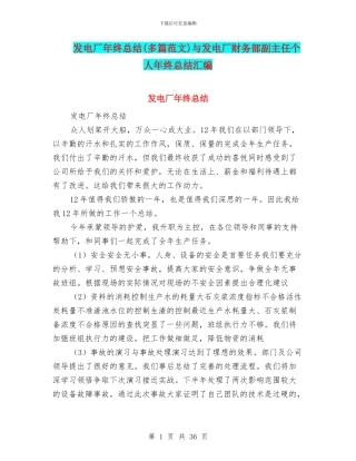 发电厂年终总结与发电厂财务部副主任个人年终总结汇编