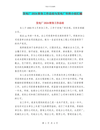 发电厂2024财务工作总结与发电厂年终小结汇编