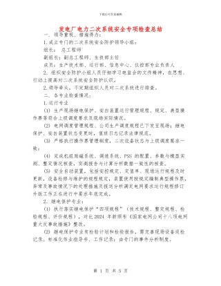 发电厂电力二次系统安全专项检查总结