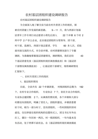 农村基层团组织建设调研报告