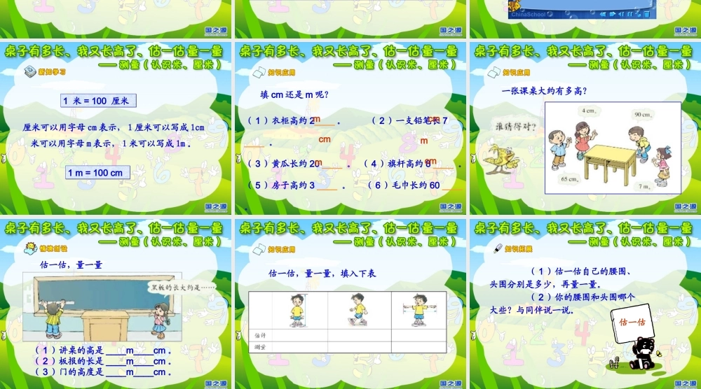 小学数学教学课件：测量(认识米、厘米)