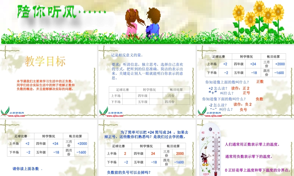 北师大版数学四年级上册《生活中的负数》课件