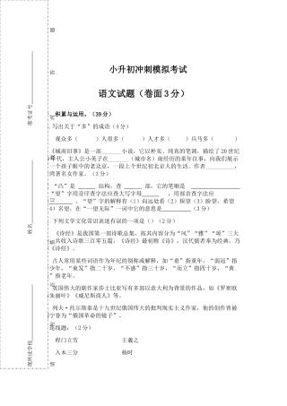 2014年小升初语文一模拟试题卷及答案评析