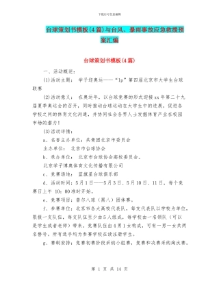 台球策划书模板与台风、暴雨事故应急救援预案汇编