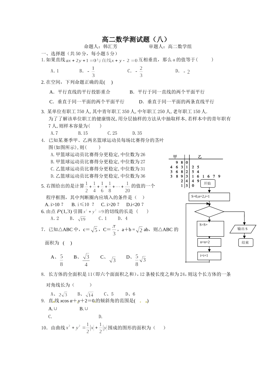 高二数学测试题八_第1页