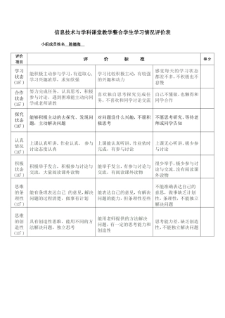 学生学情评价表