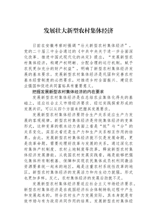 发展壮大新型农村集体经济