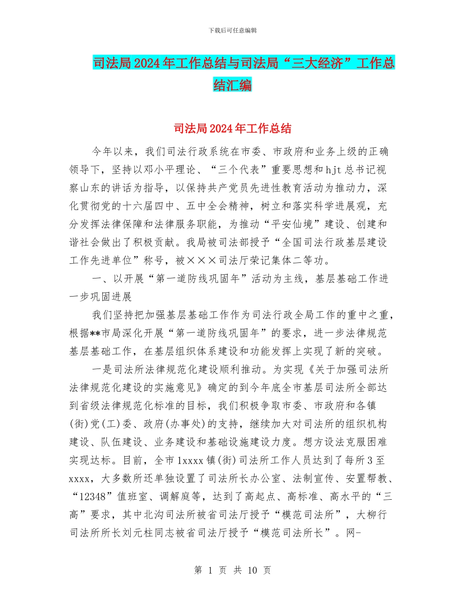 司法局2024年工作总结与司法局“三大经济”工作总结汇编_第1页
