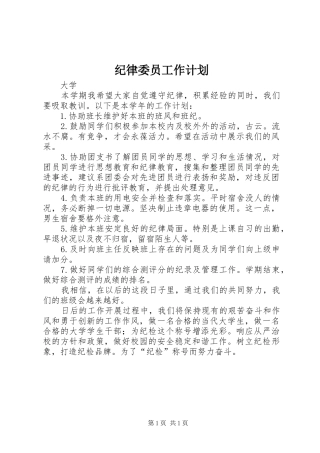 纪律委员工作计划