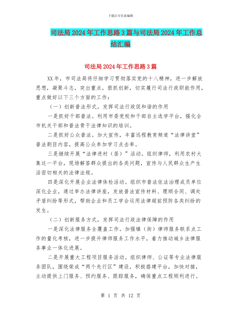 司法局2024年工作思路3篇与司法局2024年工作总结汇编_第1页