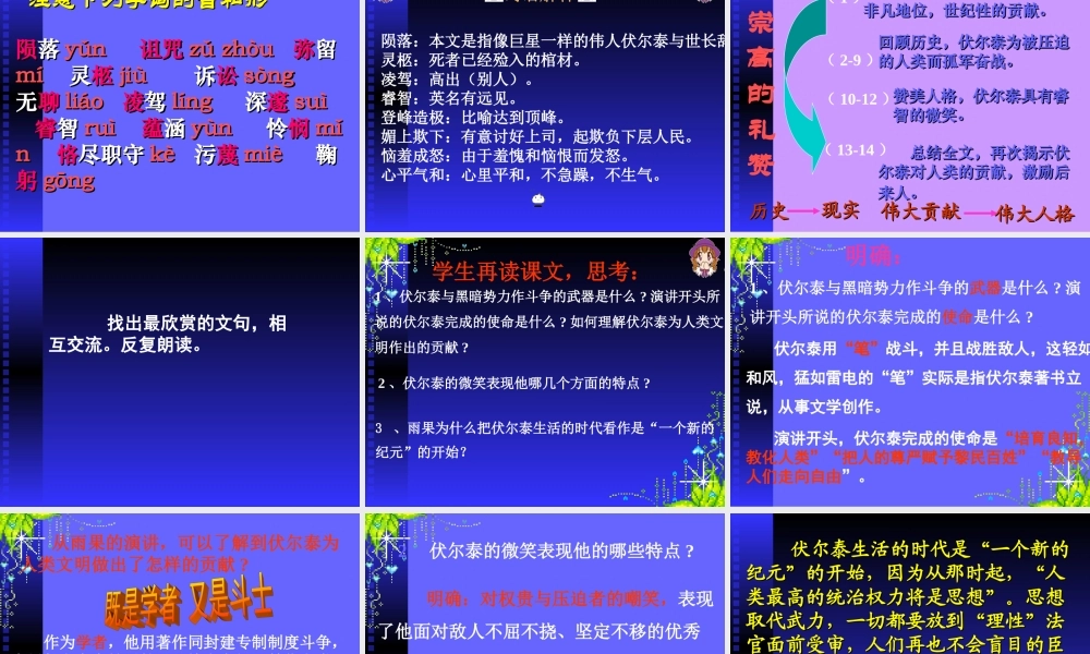 《纪念伏尔泰逝世一百周年的演说》课件